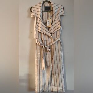 Anthropologie Cream, pink and brown Striped  trench-style dress.